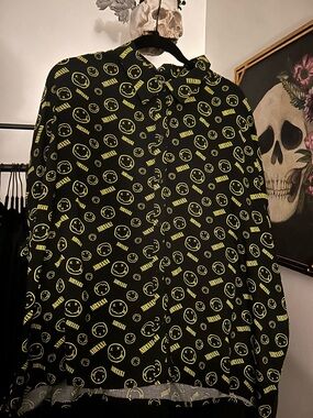 NIRVANA Black Button-Up Tee-Shirt with Yellow Logo Print